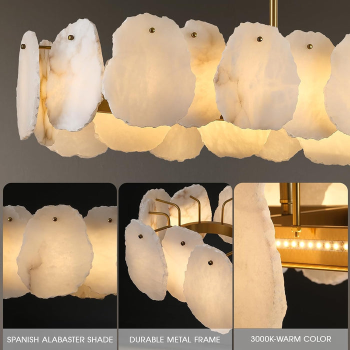 Alabaster Chandelier, 58 Inch Modern Rectangular Chandelier for Dining Room, Dimmable Linear Chandeliers for Kitchen Island, Natural Spanish Marble Stone Chandeliers for Dining Table, Living Room