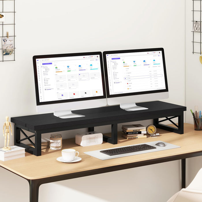 45" Large TV Riser for 32-60 Inch Tv,Tabletop Short TV Stand with Storage and Steel Legs,Dual Screen Office Desk,Stand Riser,Tv Riser Stand for Home,Bedroom,Living Room,Black TVT002B