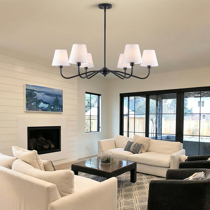 35.82In Black Modern Farmhouse Chandelier with Shades, 6-Light Large Chandelier for Living Room, Dining Room Pendant Light Fixture, Adjustable Traditional Chandelier for Kitchen Bedroom Entryway Foyer