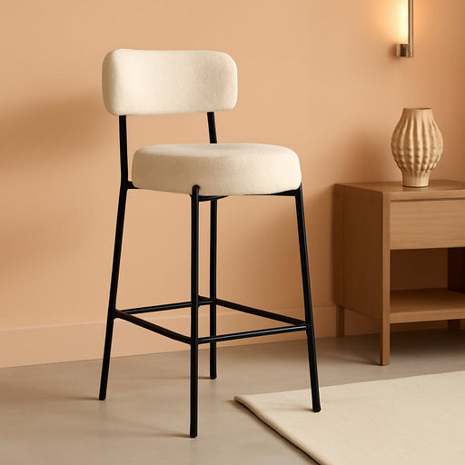 28'' Bar Stools Set of 3, Modern Boucle Counter Height Bar Stools with Ergonomic Curved Back, Upholstered Kitchen Stools, Barstools for Kitchen Island, Bar, Cafe, White