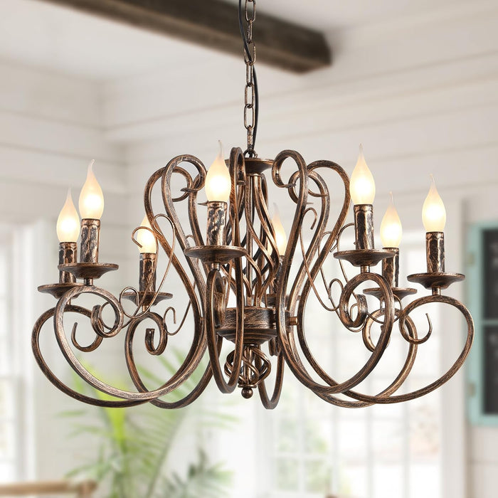 Eight Light French Country Adjustable Pendant Chandelier