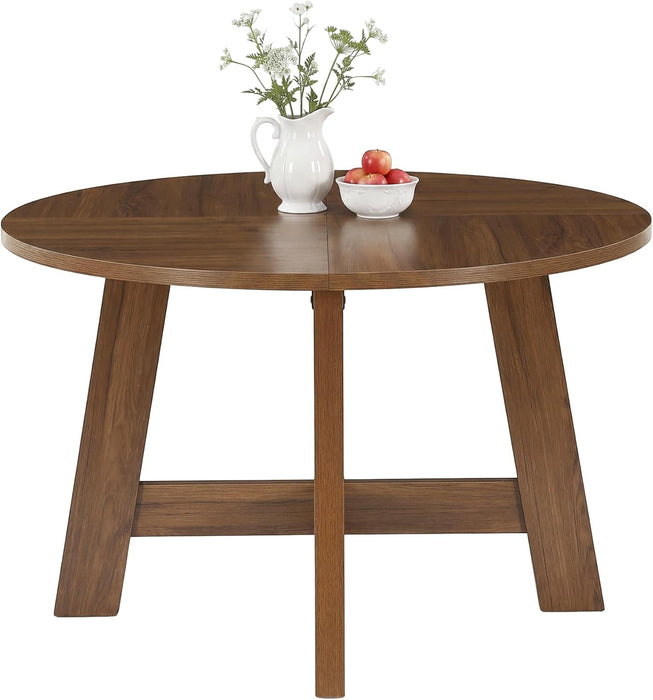 round Dining Table for for 4-6 People, 47-Inch Circle Kitchen Table with Reinforced Cross Brace, Farmhouse Dining Room Furniture for Living Room, Apartment, Restaurant, Walnut Brown