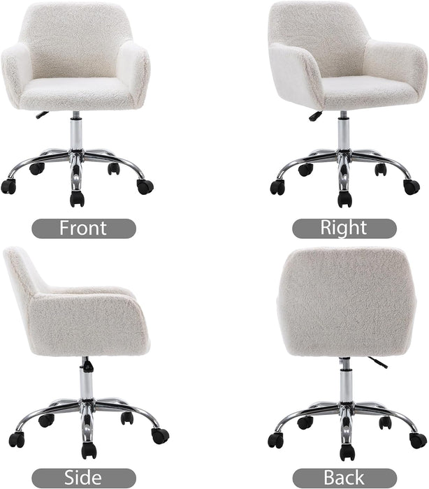 Faux Fur Makeup Vanity Chair,Home Office Desk Chair with Wheels, White