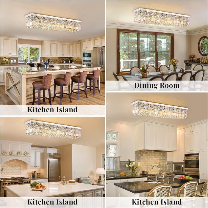 Rectangular Crystal Chandelier 10 Lights Chrome Fixture