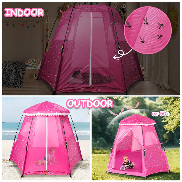 Portable Kids Play Tent Girls Princess Castle Playhouse Indoor/Outdoor Pink Toy