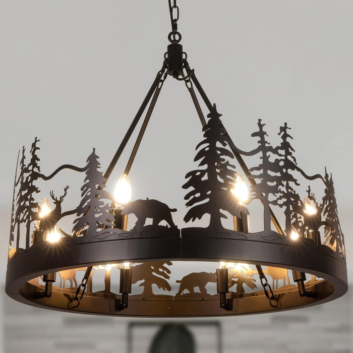 Black Wagon Wheel Chandelier Rustic Farmhouse Light