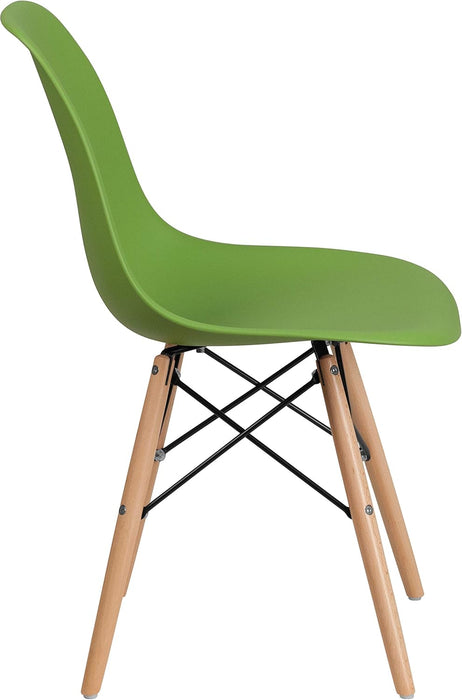 Elon Series Green Plastic Chair with Wooden Legs, 22.5"D X 18.25"W X 31.5"H