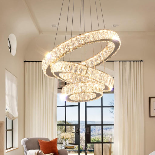 Gold LED Ring Chandelier Diameter7Point8Inch Crystal Illumination