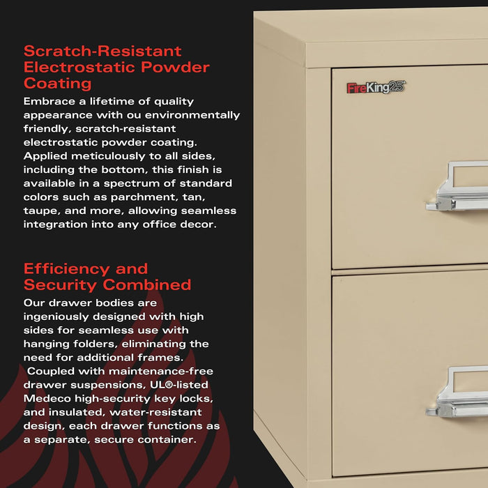 Fireproof Vertical File Cabinet (2 Letter Sized Drawers, Impact Resistant, Water Resistant), 27.75" H X 17.75" W X 25.06" D, Parchment