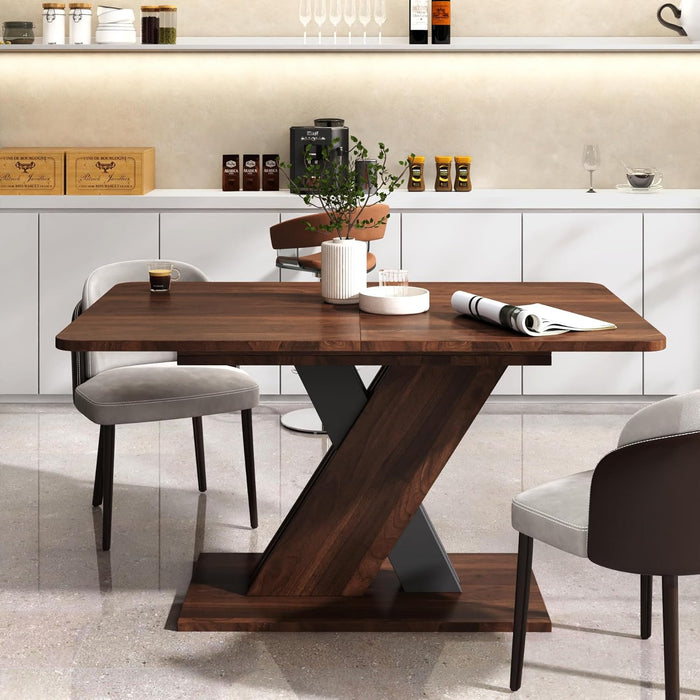 70.87" Extendable Dining Tables for 4 to 8, Mid Century Modern Wooden Expandable Dining Table W/X-Shaped Base, Multifunctional Extendable Large Long Kitchen Dinner Table for Dining Room Walnut