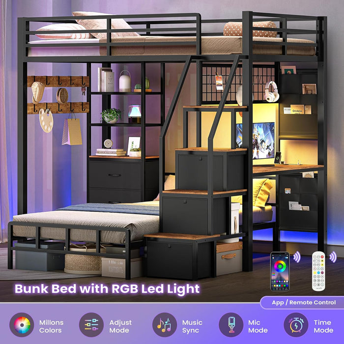 Charcoal Twin Bunk Bed With ChargingStation Drawers