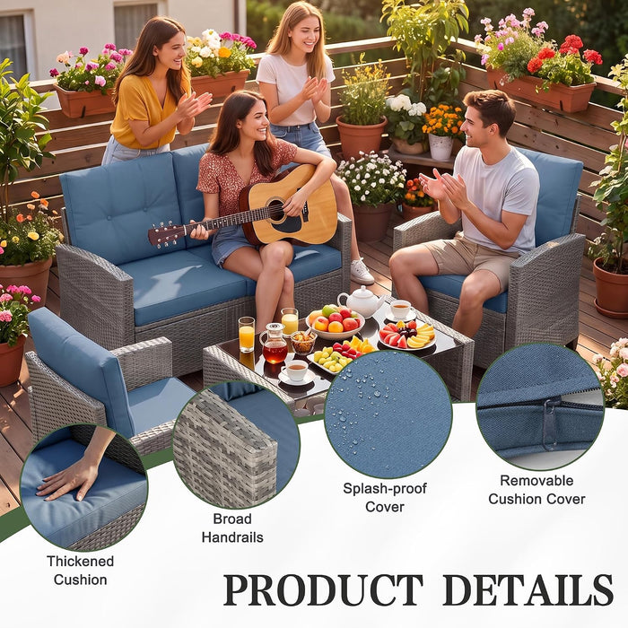 4-Piece Wicker Outdoor Patio Furniture Set with Table
