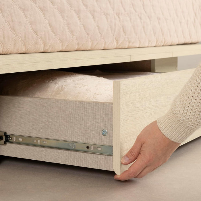 Fusion Platform Bed and Headboard with Storage Shelf Set, Full/Queen, Bleached Oak