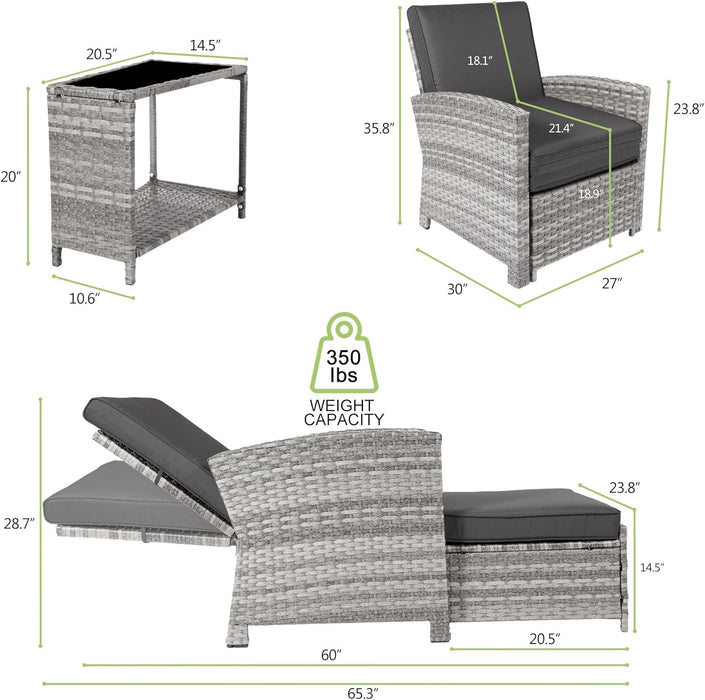 Outdoor Patio Chairs with Ottomans, 5 Piece Outdoor Patio Furniture Set, Wicker Patio Conversation Set, Outdoor Sofa with Ottoman, and Table for Porch, Garden, and Balcony, Grey