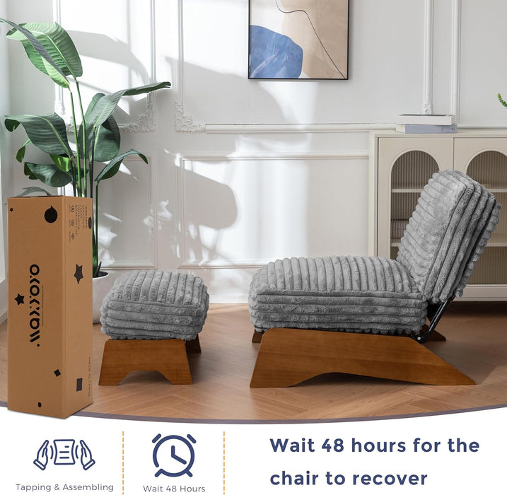 Modern Adjustable Accent Chair with Ottoman, Upholstered Living Room Chair with Footrest Set, Soft Reclining Lounge for Bedroom, Apartment, Office, Grey