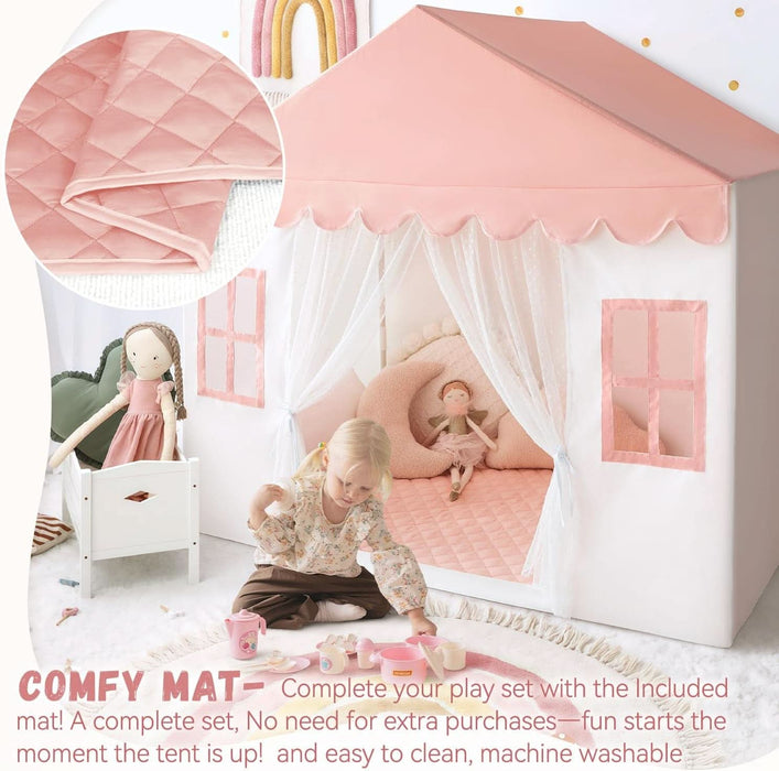 Kids Play Tent with Mat, Large Playhouse Play Tent Indoor for Girls, Kids Tent Toys for Toddlers Children Play House for Birthday Toy House Gift (Pink)