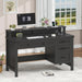 Farmhouse Computer Desk with Drawers, 47" Small Computer Desk with Power Outlets, Home Office Desk with Monitor Stand & 4 Drawers, Writing Study Table, Black