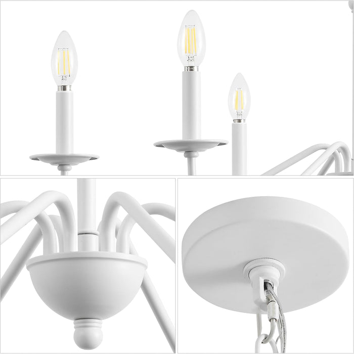 34.75Inch White Six Light Farmhouse Iron Chandelier