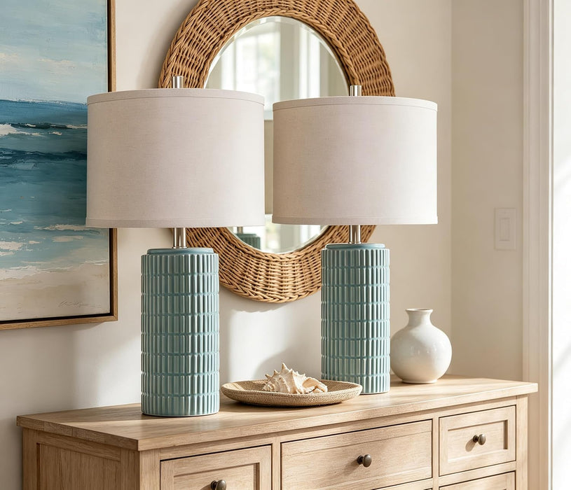 23" Set of 2 Modern Ceramic Table Lamps for Living Room