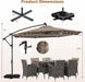 10Ft Solar Patio Umbrella with Base Included, Offset Cantilever Outdoor Umbrella with 32 LED Lights, 360 Degree Rotation, Crank Handle for Pool Deck Garden Backyard (Tan)