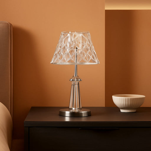 JYL7107A Madelyn 11.5" Bohemian Classic Acrylic Rechargeable Integrated LED Table Lamp Contemporary Bedside Desk Nightstand Lamp for Bedroom Living Room Office, Clear/Chrome