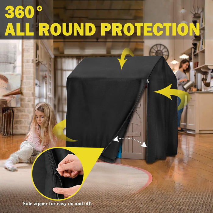 Playhouse Cover, Outdoor Wooden Kids Playhouse Covers, 57" L X 57" W X 63" H, Waterproof, Sun Protection Dust, Easy to Put on with Side Zipper, 640D Heavy Duty Oxford Fabric, (Black)