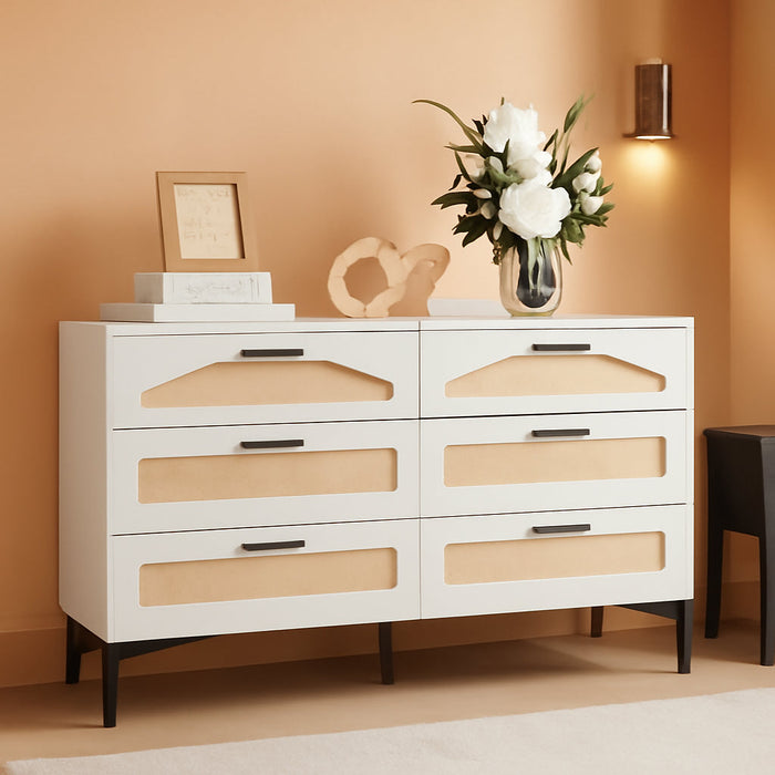 Six Drawer White Dresser With Industrial Stainless