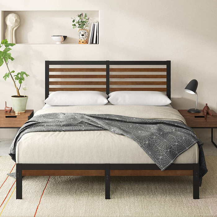 Kai Bamboo and Metal Platform Bed Frame, Sturdy Steel Frame, Queen