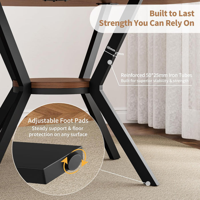 42" round Dining Table for 4, Farmhouse Kitchen Table with Storage, Space Saving Circle Dinner Table, Rustic Wood Kitchen & Dining Room Tables with Metal Legs for Kitchen, Living Room, Dining Room