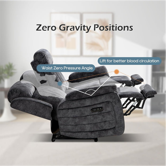 Zero Gravity Power Reclining Sofa with Adjustable Headrest, Electric Reclining Couch with Wireless Charge, USB Ports, Power Recliner Sofa 3-Seater with Drop down Table,Cup Holder,Outlet (Grey)
