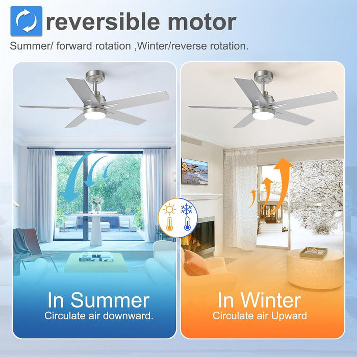 52 Inch Brushed Nickel Ceiling Fan with Light and Remote Control