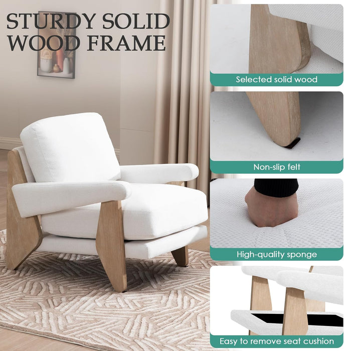 2 Pcs Accent Chair Mid Century Modern Chenille Armchair, Solid Wood Frame, Lounge Upholstered Armchair, Reading Chair, Sturdy Base,For Living Room, Bedroom,Office,Comfy Guest Waiting Room Chairs,White