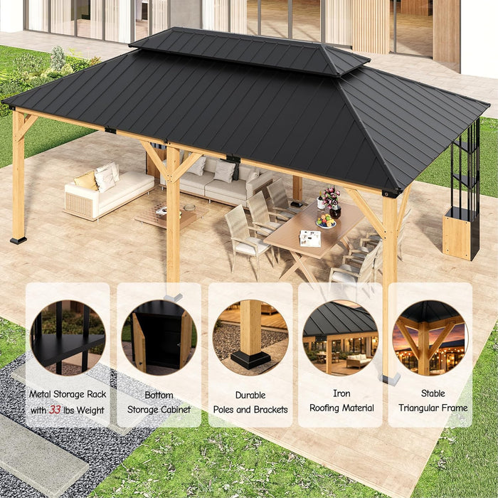 12x20 Hardtop Gazebo Wood Outdoor Pavilion Lockers
