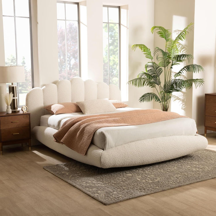 Grenier Boucle Fabric Floating Bed, King, Cream