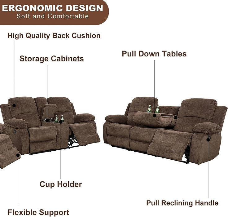 Corduroy Living Room Furniture Set Reclining Sofa Set Loveseat Furniture Sets in Living Room Sofa Recliners(Sofa+Loveseat, Taupe Corduroy)