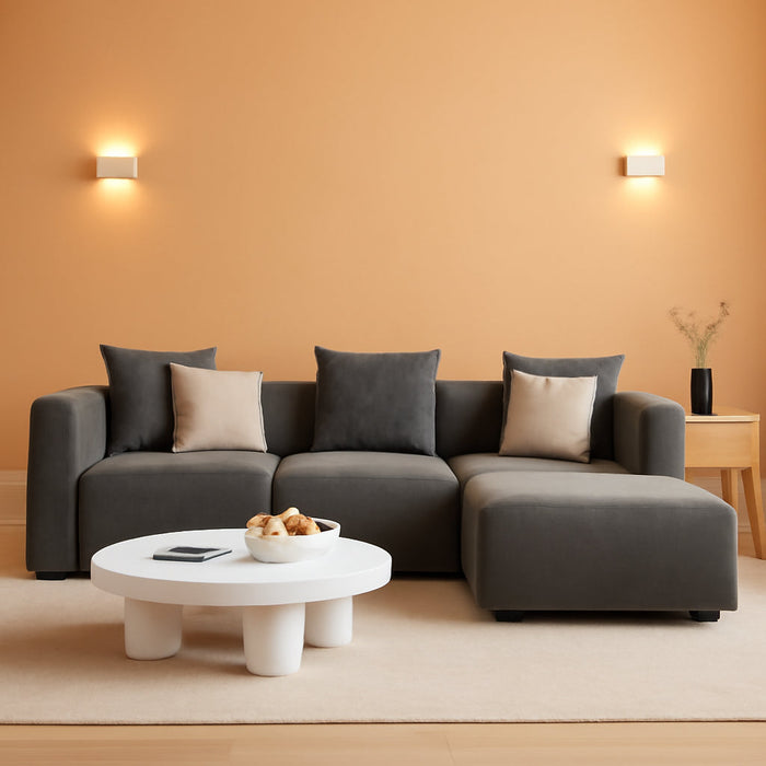 Luxury L-Shaped Upholstery Convertible Modular Sectional Sofa, Contemporary Reversible Couch with Chaise Lounge for Living Room, Apartment, 4 Piece Set, Grey