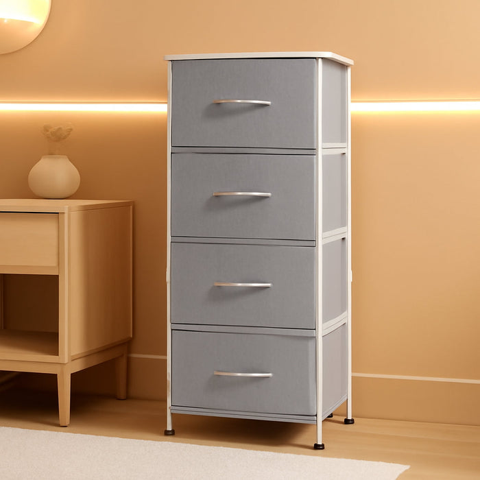 Fabric Dresser, 5-Drawer Tall Dresser for Bedroom, Storage Dresser Organizer with Fabric Bins, Wood Top, Sturdy Steel Frame, Chest of Drawers for Closet, Hallway, Light Grey