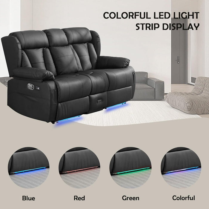 72.8" Loveseat Recliner Sofa, Manual Reclining Couch with Console, AC Outlet & USB-A/USB-C Ports, Wall Hugger RV Sofa for Living Room & Home Theater with Cup Holders (Black Console with LED)