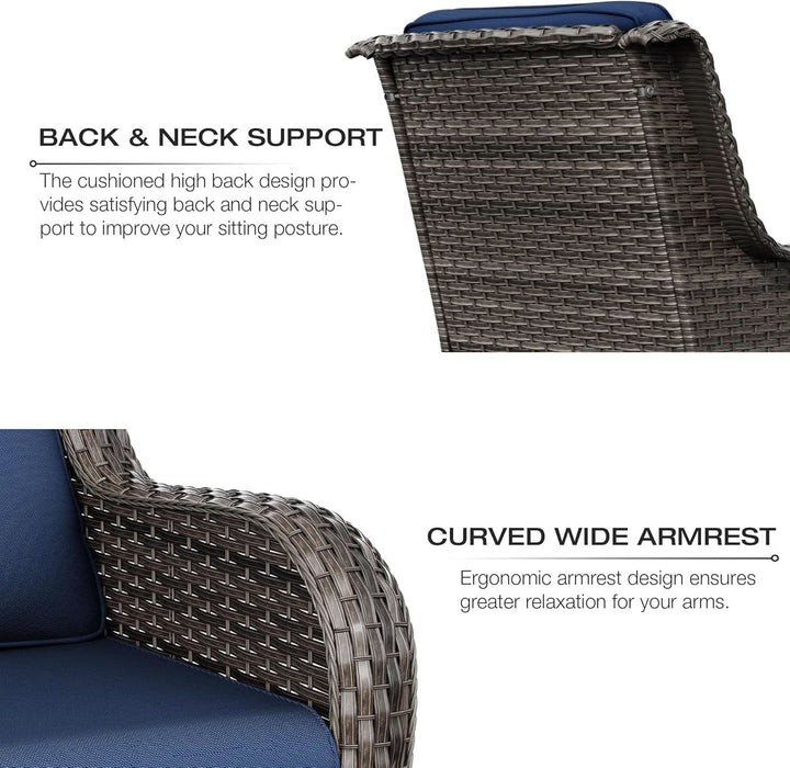 Patio Furniture Set 5-Piece Wicker Outdoor Furniture Conversational Set with 3-Seat Sofa, 2 Armchairs, 2 Ottoman Patio Rattan Wicker Sectional Sofa Set with Olefin Cushions(Mixed Grey/Blue)