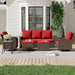6 Piece Patio Conversation Sets with Sofa Couch, Rattan Wicker Swivel Chairs with 2 Ottoman, Coffee Table & Cushions, Outdoor Furniture Sets for Garden, Poolside, Backyard (Wine Red)