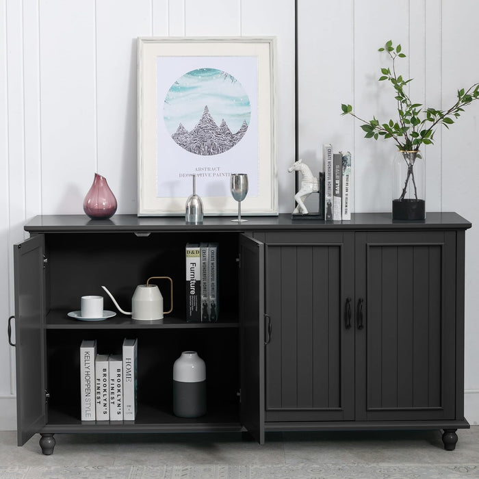 62'' Coffee Bar Cabinet Kitchen with Storage, Buffet Cabinet with Storage, Sideboard Buffet for Dinning Room, Kitchen & Living Room (4 Doors, Black)