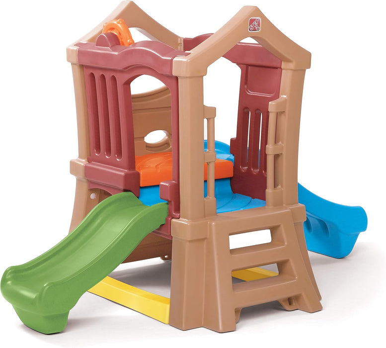 Play up Double Slide Climber, Kids Outdoor Playset, Backyard Playground Set, 2 Slides, Elevated Playhouse, outside Jungle Gym, for Toddlers 2-6 Years Old