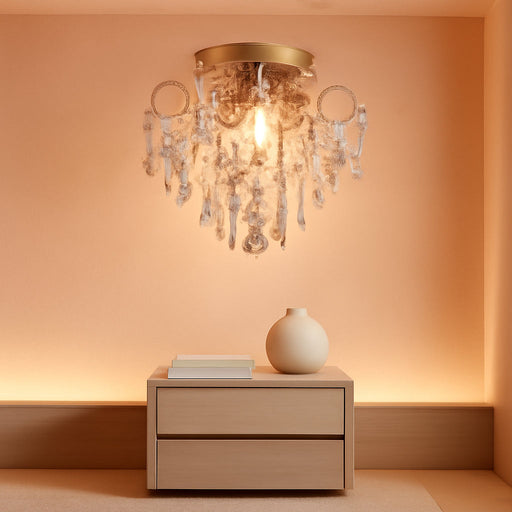 Mini Chandelier Crystal Ceiling Light,Small Flush Mount Gold Light Fixture for Entryway Bedroom Barthroom Hallway Closet E12