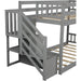 Twin over Twin Junior'S Low Bunk Bed, Storage Stairs, Wood, Grey
