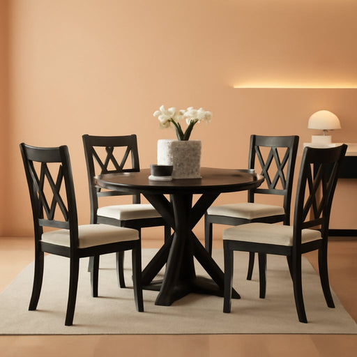 Windvale Cross-Buck Wood 5-Piece Dining Set in Black