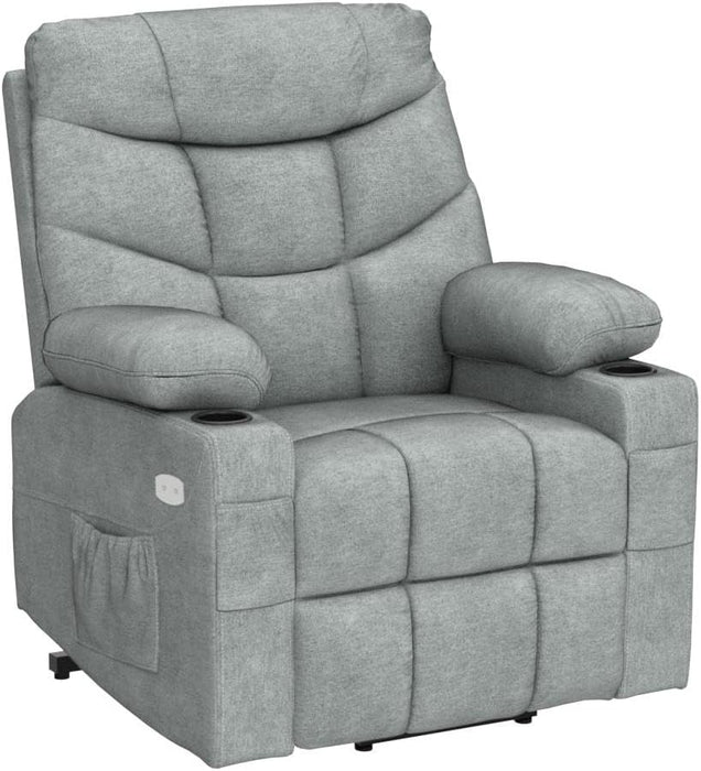 Grey Power Recliner with Massage & Heat