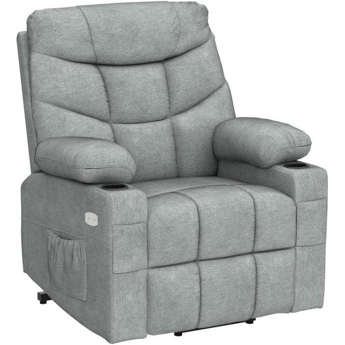 Grey Power Recliner with Massage & Heat