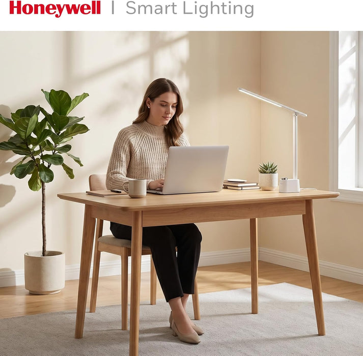 LED Desk Lamp - Sunturalux Desk Lamps for Home Office with USB A+C Charging Ports, 3 Color Modes Stepless Dimmable Eye-Caring Foldable Desk Light for Bedroom Table Reading Study(White)
