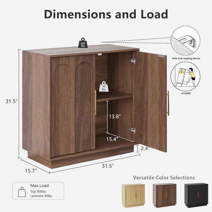 31.5" Sideboard Buffet Cabinet with Storage, Walnut | Modular Media Console, Mid Century Modern Credenza with Arched Doors for Living Room Kitchen Dining Room Entryway