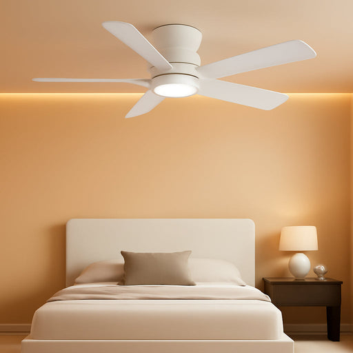 Ceiling Fans with Lights and Remote, 42 Inch Low Profile Flush Mount Ceiling Fan,White Modern Ceiling Fan with LED Light for Bedroom Indoor Outdoor-5 Reversible Blades, 3CCT, 6 Speeds, Timer